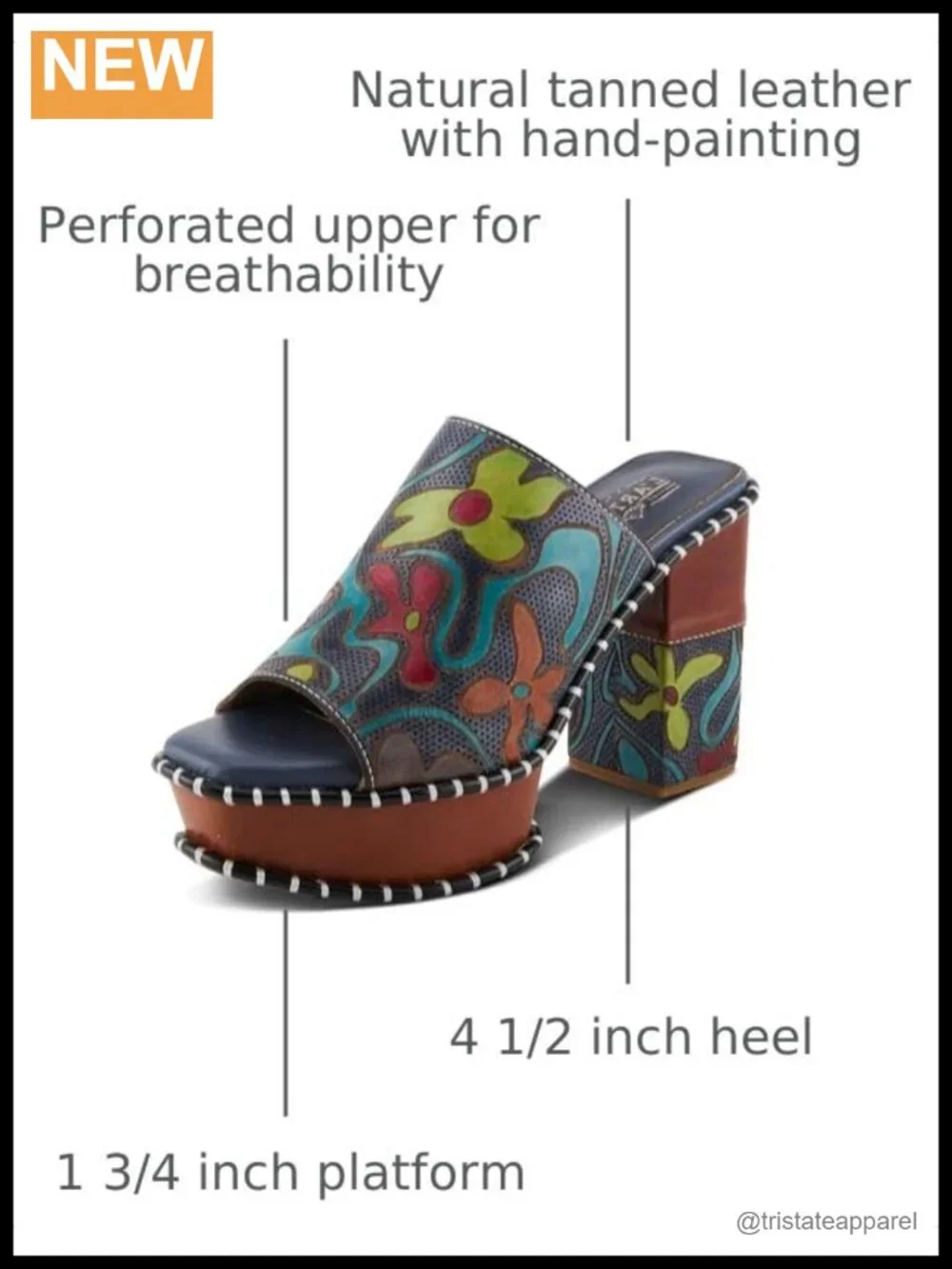 Hand-Painted Leather Platform Slingback Sandals Embroidered Casual